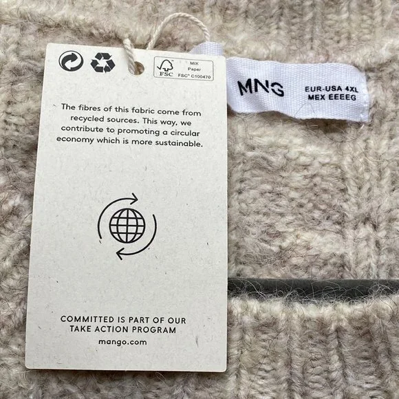 NWT MNG Mango Curve Chunky Cable Knit Sweater Ivory Beige/Collar Detail Plus 4XL - Picture 6 of 11
